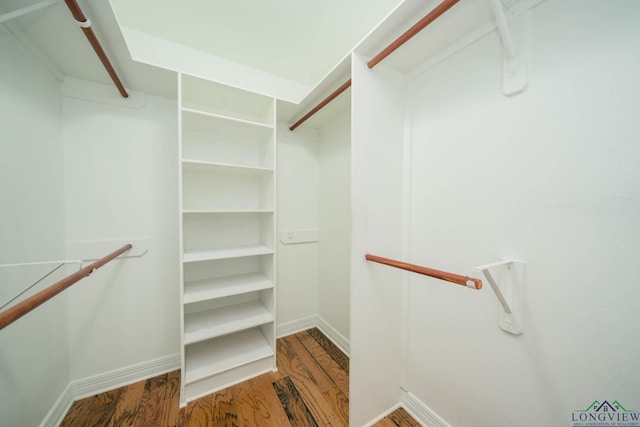 spacious closet with dark hardwood / wood-style flooring