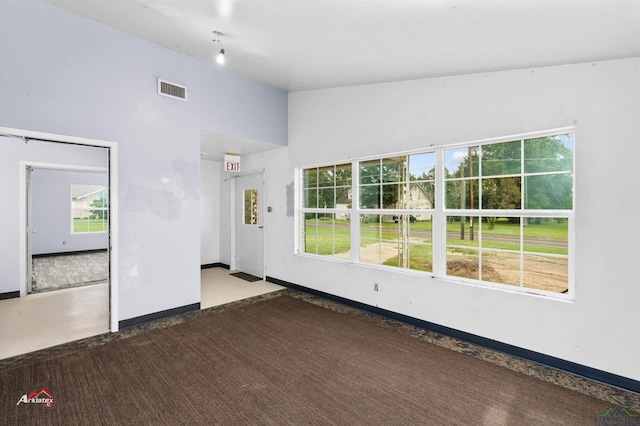 empty room featuring vaulted ceiling and plenty of natural light