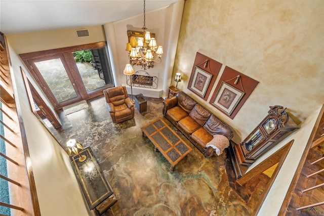 1011 Towne Lake Dr, Longview, TX 75601 - living area featuring a chandelier and stairway