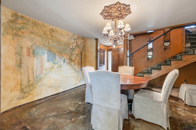 1011 Towne Lake Dr, Longview, TX 75601 - dining room with a chandelier, stairway, and concrete floors