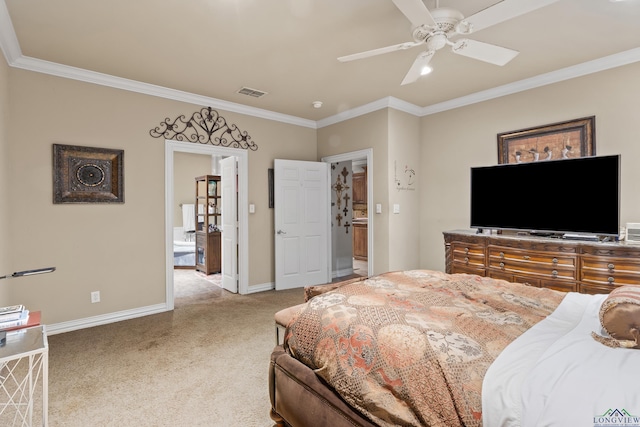 810 Crepe Myrtle Ln, Longview, TX 75604 - bedroom with crown molding, carpet floors, baseboards, and a ceiling fan
