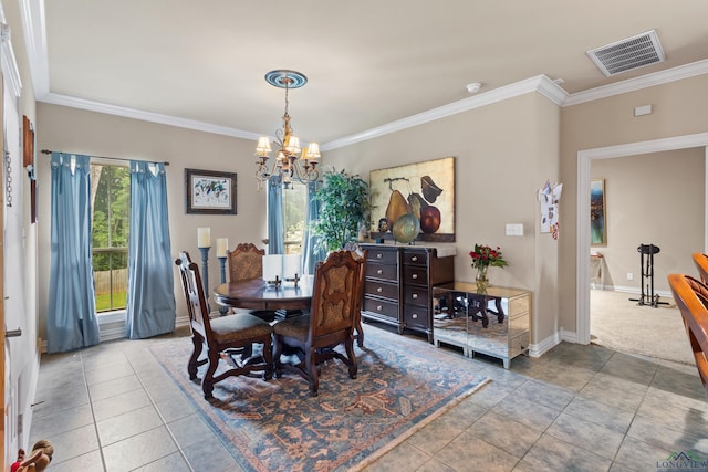 810 Crepe Myrtle Ln, Longview, TX 75604 - tiled dining space featuring a chandelier, ornamental molding, and baseboards
