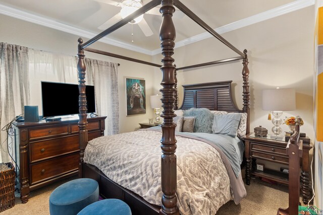 810 Crepe Myrtle Ln, Longview, TX 75604 - bedroom featuring carpet, crown molding, and ceiling fan