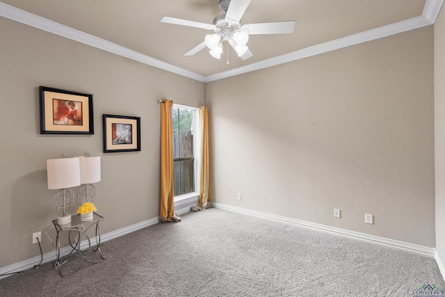 810 Crepe Myrtle Ln, Longview, TX 75604 - unfurnished room featuring carpet flooring, ornamental molding, ceiling fan, and baseboards
