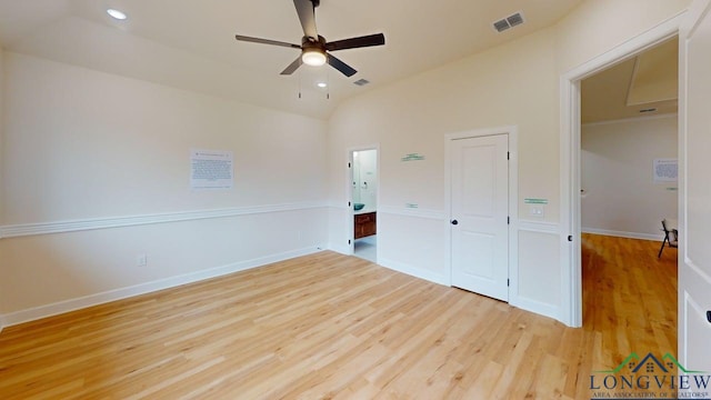 2509 Windmill Ln, Longview, TX 75601 - unfurnished bedroom featuring lofted ceiling, light wood-style flooring, recessed lighting, and a ceiling fan