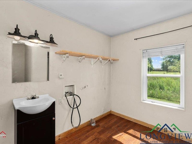 interior space featuring hardwood / wood-style flooring and vanity