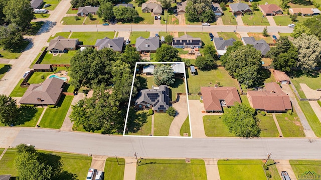 1505 Leach St, Kilgore, TX 75662 - aerial perspective of suburban area featuring property boundaries highlighted