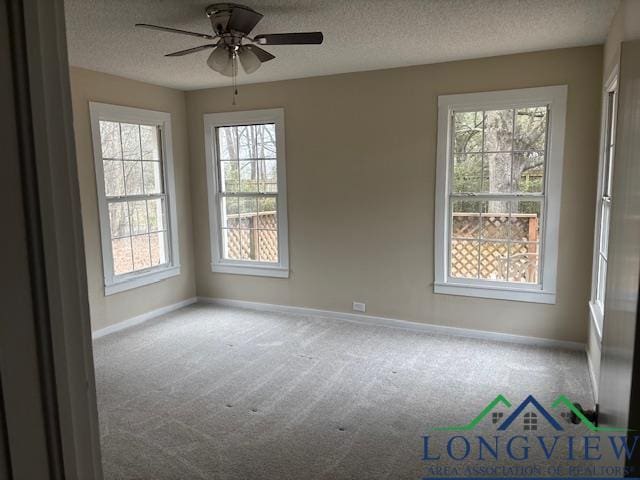 empty room featuring carpet flooring, baseboards, and a textured ceiling