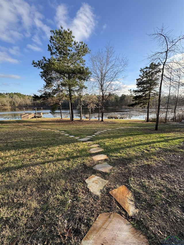 view of yard with a water view