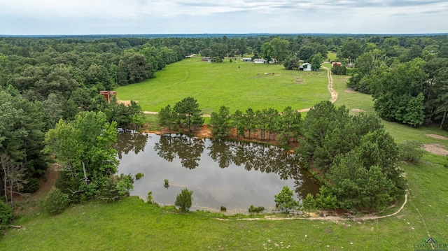 aerial view featuring a rural view and a water view