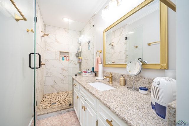 bathroom featuring vanity and walk in shower