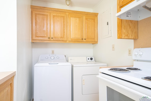 washroom with separate washer and dryer and electric panel