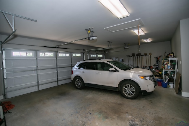 garage with a garage door opener