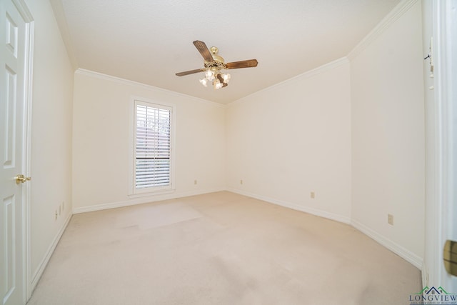 807 Vicksburg Ct, Longview, TX 75601 - empty room featuring light colored carpet, ornamental molding, and ceiling fan
