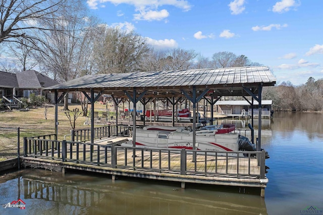 view of dock with a water view