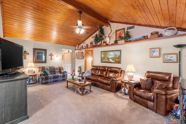 1483 County Road 1596, Avinger, TX 75630 - carpeted living room featuring wood ceiling and a ceiling fan