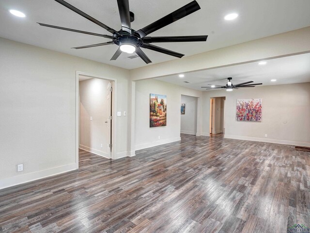 3902 Hazel St, Texarkana, TX 75503 - unfurnished living room with ceiling fan, wood finished floors, baseboards, and recessed lighting