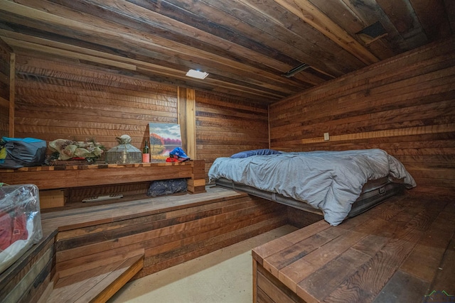 911 S Helen St, Overton, TX 75684 - bedroom with wood ceiling, a relaxing sauna, and wood walls