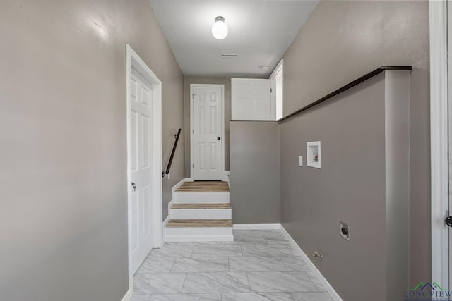 2210 E Harold St, Gladewater, TX 75647 - interior space with baseboards, marble finish floor, and stairs