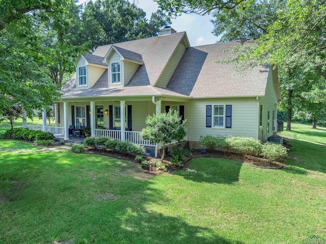 cape cod-style house with a front yard and a porch