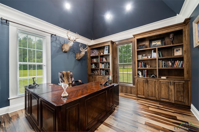 1882 County Road 3000, Joaquin, TX 75954 - office area with wood finished floors, healthy amount of natural light, and ornamental molding