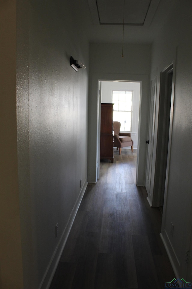 hall with dark hardwood / wood-style floors