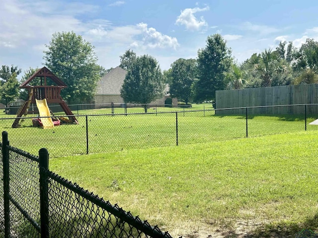 view of yard with a playground