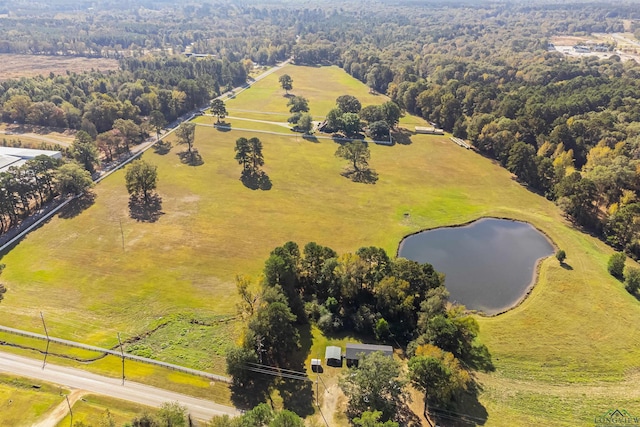 aerial view with a water view and a rural view