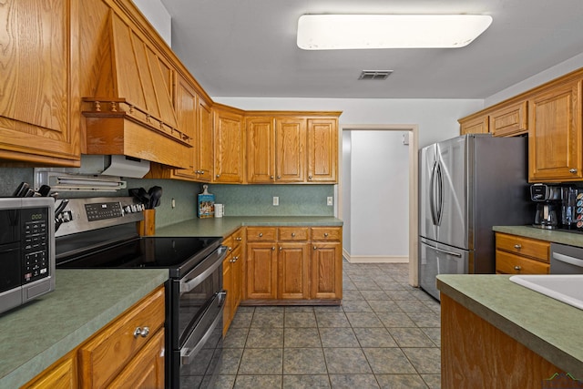 kitchen with backsplash and appliances with stainless steel finishes