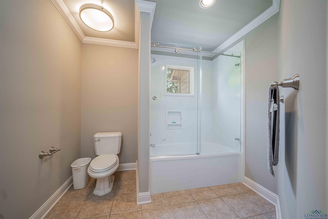 108 Fountainebleau Ave, Longview, TX 75605 - full bath with crown molding, toilet, tile patterned floors, baseboards, and shower / bath combination with glass door