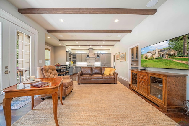108 Fountainebleau Ave, Longview, TX 75605 - living room featuring beamed ceiling, recessed lighting, and baseboards