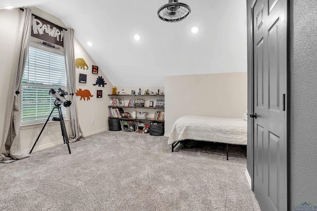 4300 Willow Bnd, Longview, TX 75602 - carpeted bedroom with lofted ceiling, baseboards, and recessed lighting