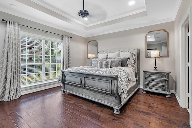 4300 Willow Bnd, Longview, TX 75602 - bedroom with a tray ceiling, wood finished floors, ornamental molding, recessed lighting, and baseboards