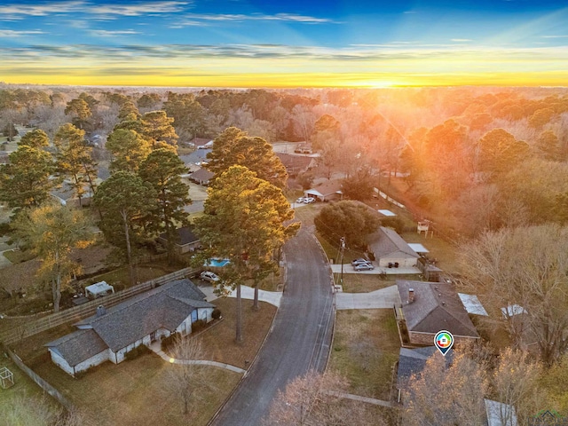 view of aerial view at dusk