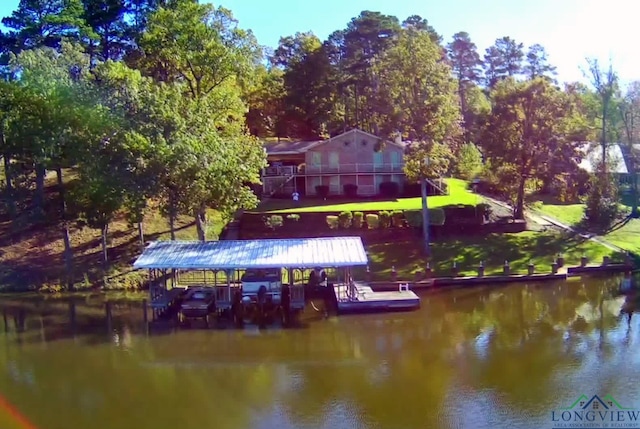 view of dock featuring a water view