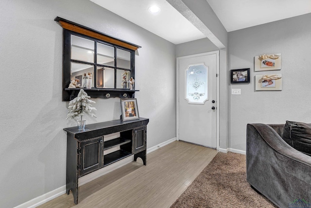 entrance foyer with baseboards and wood finished floors