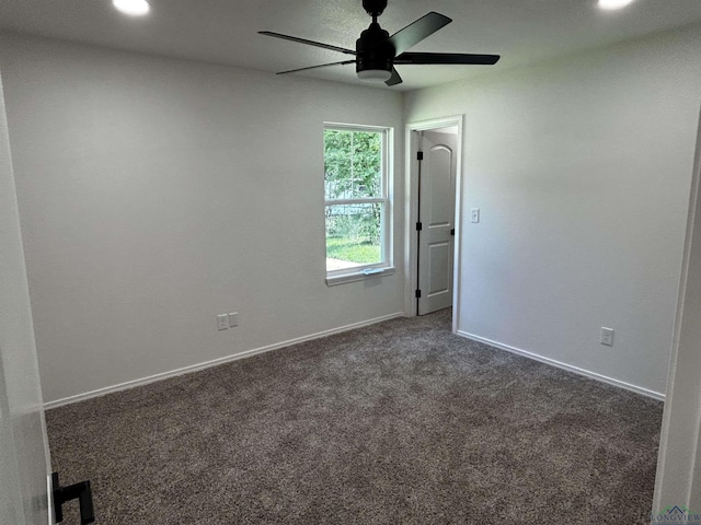 115 Alta St, Longview, TX 75604 - spare room featuring ceiling fan, dark carpet, baseboards, and recessed lighting