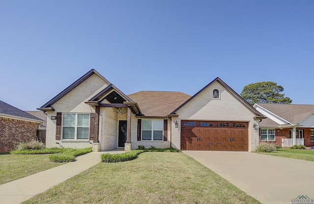 5112 Remington St, Texarkana, TX 75503 - view of front of property with an attached garage, brick siding, a front lawn, and concrete driveway