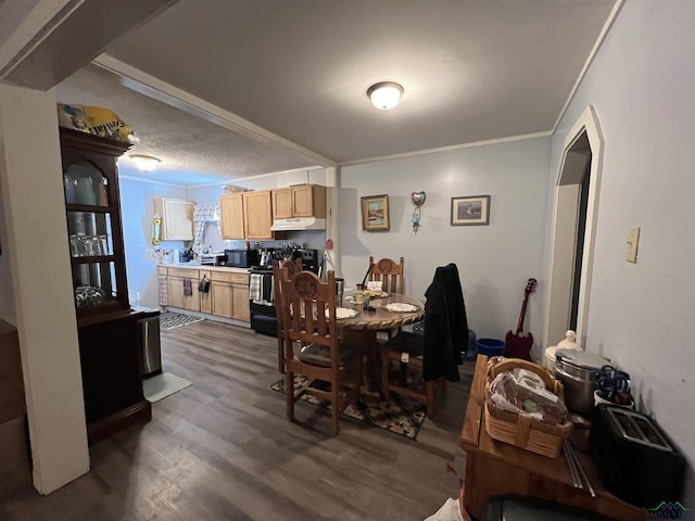 dining room with dark hardwood / wood-style floors and ornamental molding