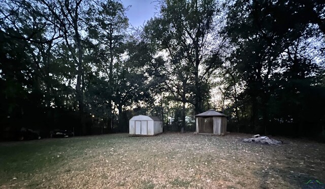 view of yard with a storage unit