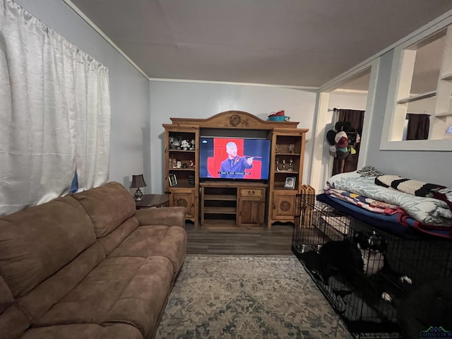 bedroom with crown molding and hardwood / wood-style flooring