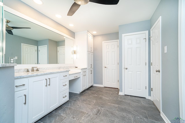 bathroom with vanity and ceiling fan