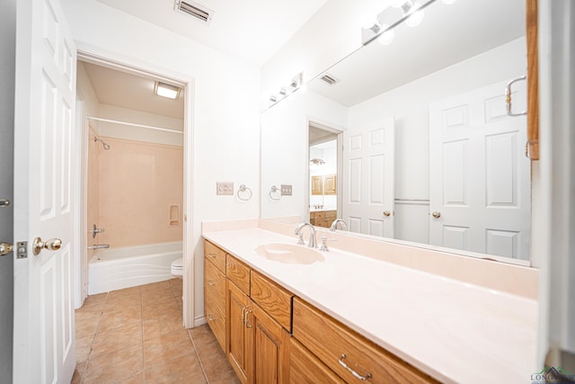 full bathroom with tile patterned floors, vanity, toilet, and tub / shower combination