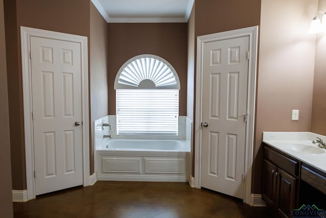 bathroom with vanity and a bath