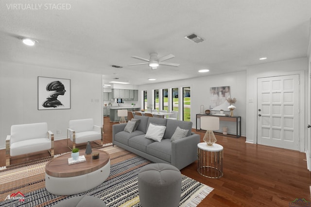 2804 Palm Plz, Marshall, TX 75672 - living room featuring ceiling fan, wood finished floors, baseboards, and recessed lighting