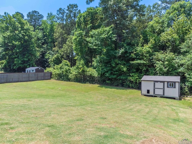 view of yard featuring a storage shed