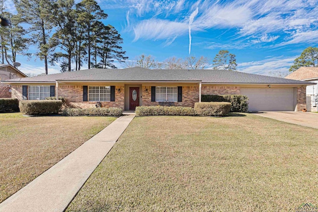 ranch-style home featuring a front yard and a garage