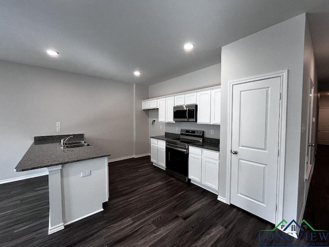 kitchen featuring white cabinetry, sink, kitchen peninsula, and appliances with stainless steel finishes