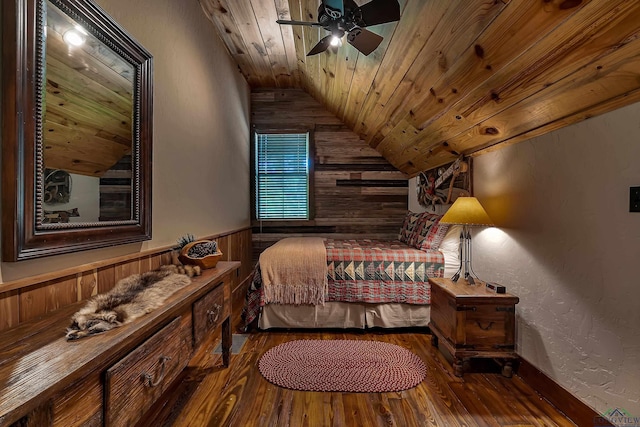 1355 Snapdragon Rd, Diana, TX 75640 - bedroom featuring wood ceiling, wood finished floors, wooden walls, a textured wall, and vaulted ceiling