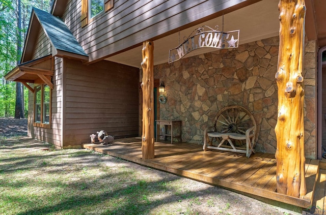 1355 Snapdragon Rd, Diana, TX 75640 - exterior space with a shingled roof and stone siding